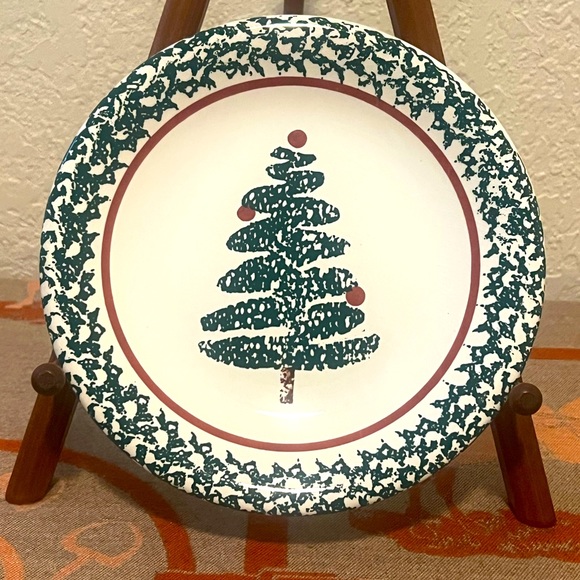 Furio Italy Christmas Green Sponged Stoneware Salad Plate Christmas Tree 8" - Picture 1 of 5